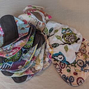 Colorful Owl and Bicycle Print Baby Bibs